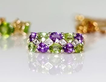 18K Yellow Gold Peridot & Diamond Wedding Band - Size 9, Round Stone Stackable Ring - View #11